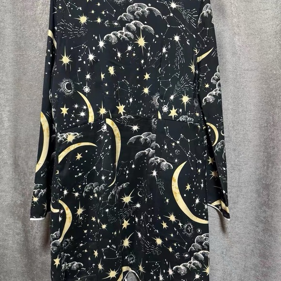 Rixo Black and Gold Celestial Print Wrap Dress - Picture 5 of 6